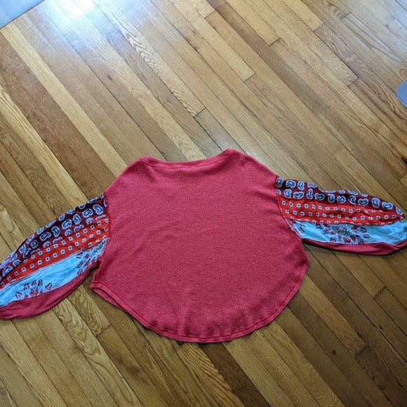 Free People We the Free Blossom thermal balloon sleeve patchwork boho fun top XS - Picture 11 of 11